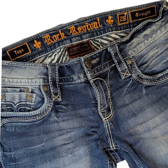 Vintage ROCK REVIVAL Denim Blue Jeans Taye Mid Rise Straight Leg Fit Women's 28 - Picture 4 of 8